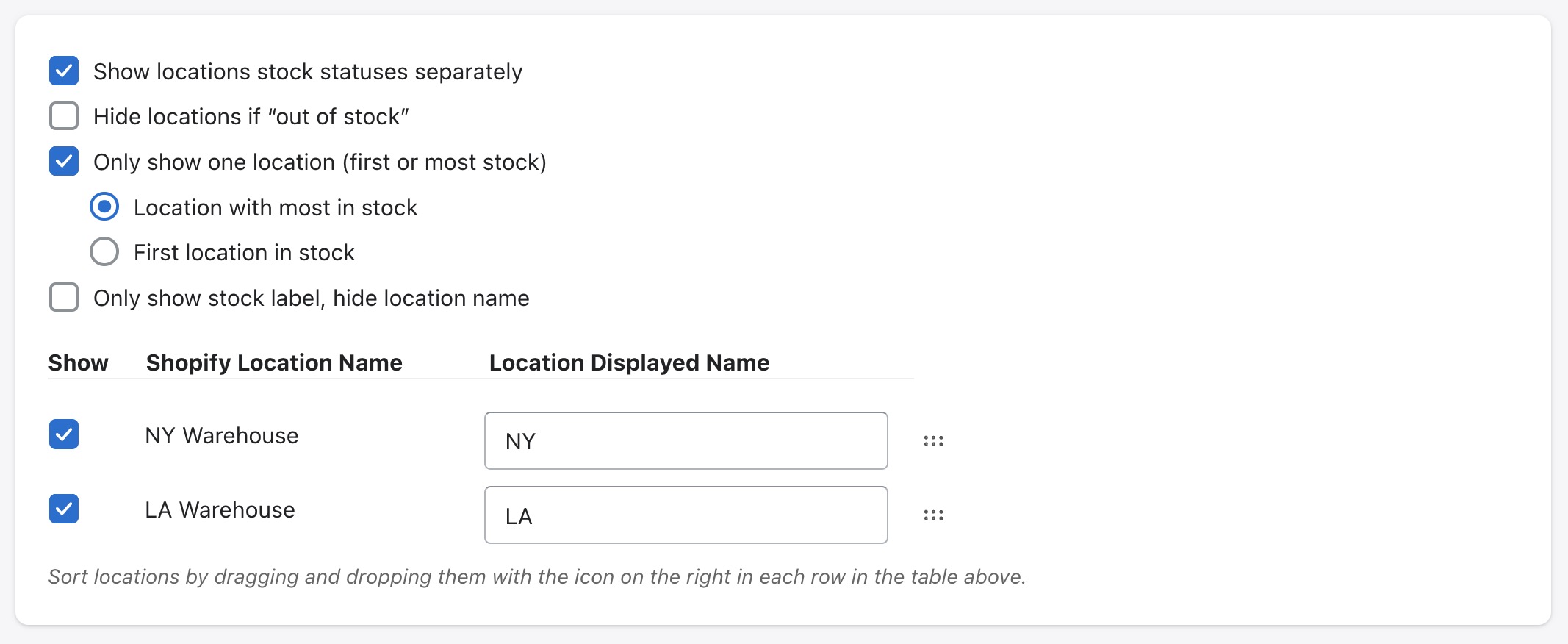 Multiple Location Support Configuration