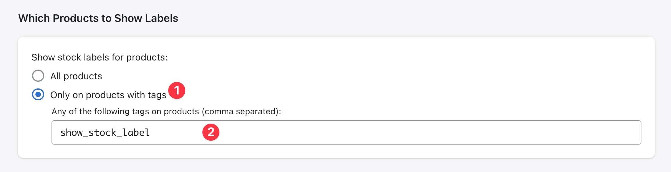 Product tag filter configuration