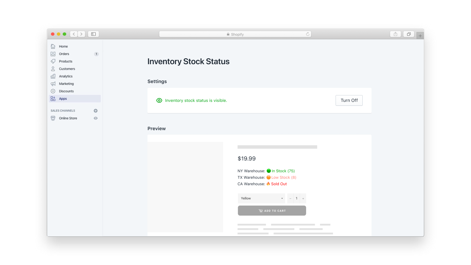 Stock Status Display Example