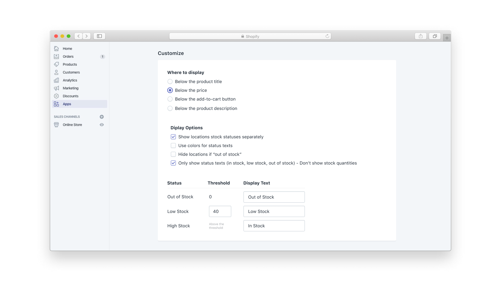 Stock Status Display Advanced Features